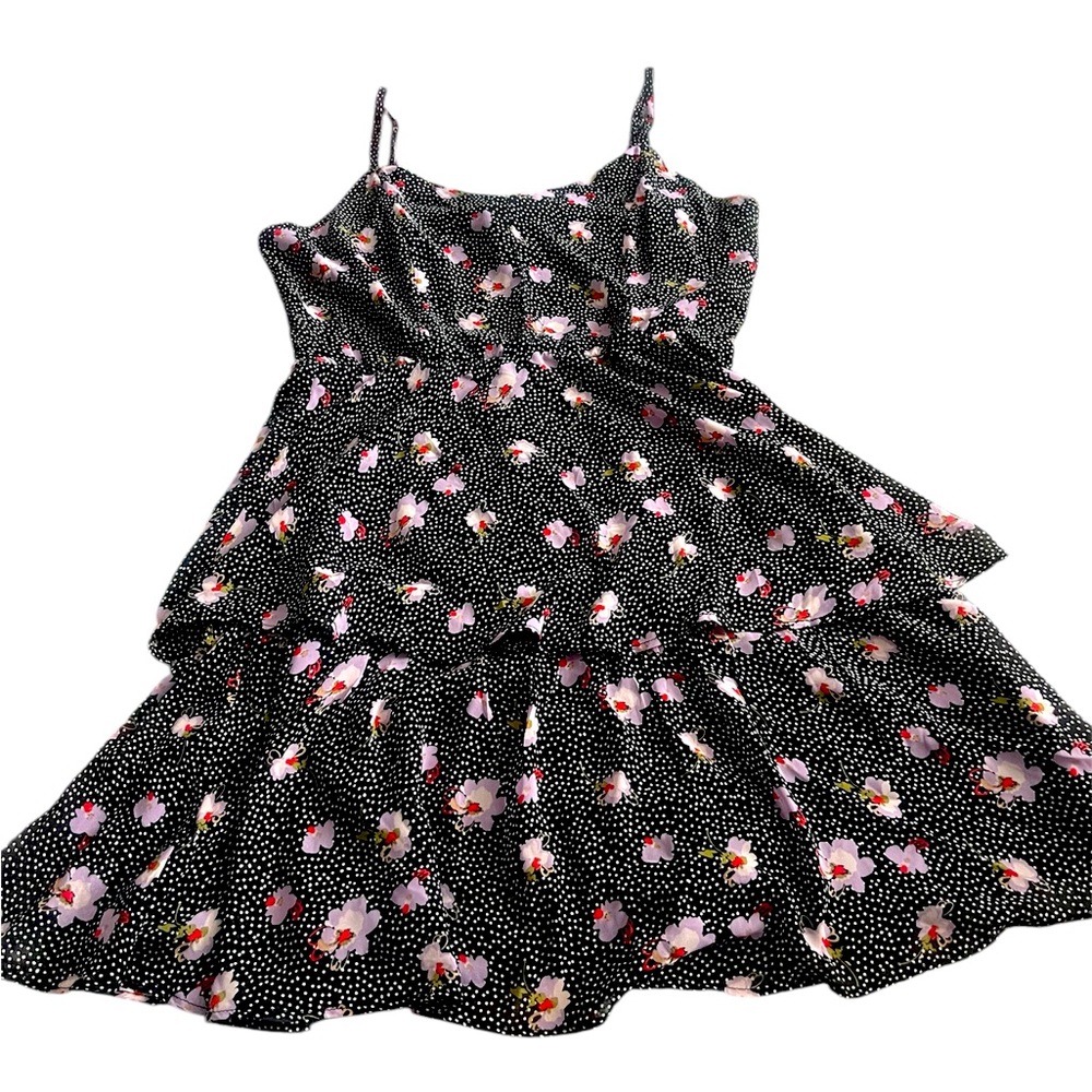 NWT-Lily Rose Pink and Black Ruffled Tiered Sundress-Medium